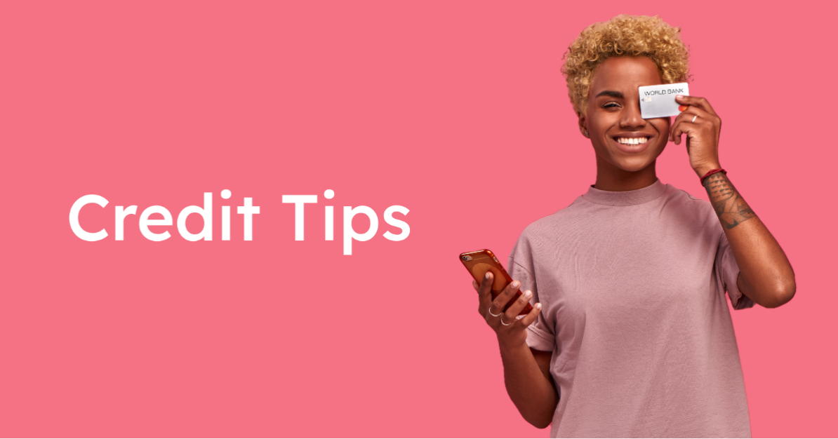 Credit tips image of smiling African American woman holding phone and credit card